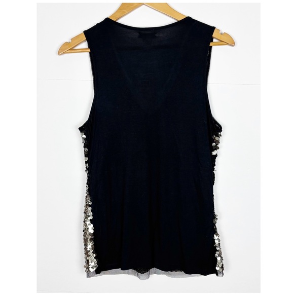 Cache Top Women’s Size Medium Sequin Embellished V Neck Sleeveless Black Party - Picture 2 of 6